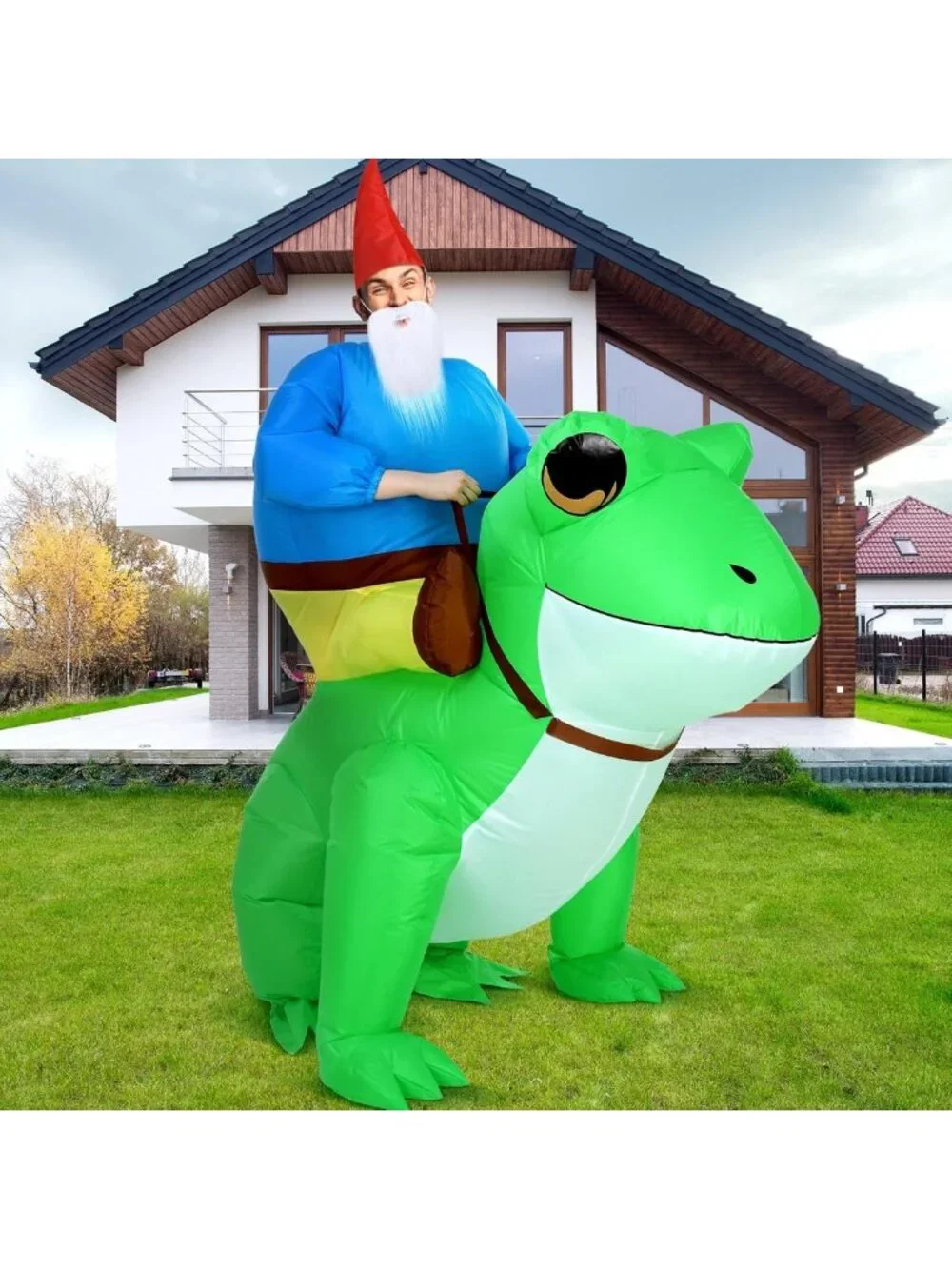 Unisex Inflatable Frog Costume for Adults - Fun Ride-On Gnome Outfit